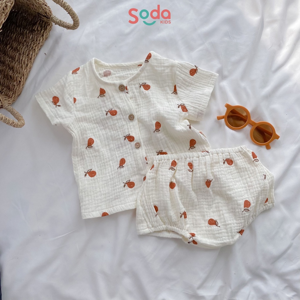 Bộ quần áo cho bé SODA KIDS chất liệu xô muslin cài cúc quần bí đáng yêu cho bé trai bé gái mẫu mới 2022