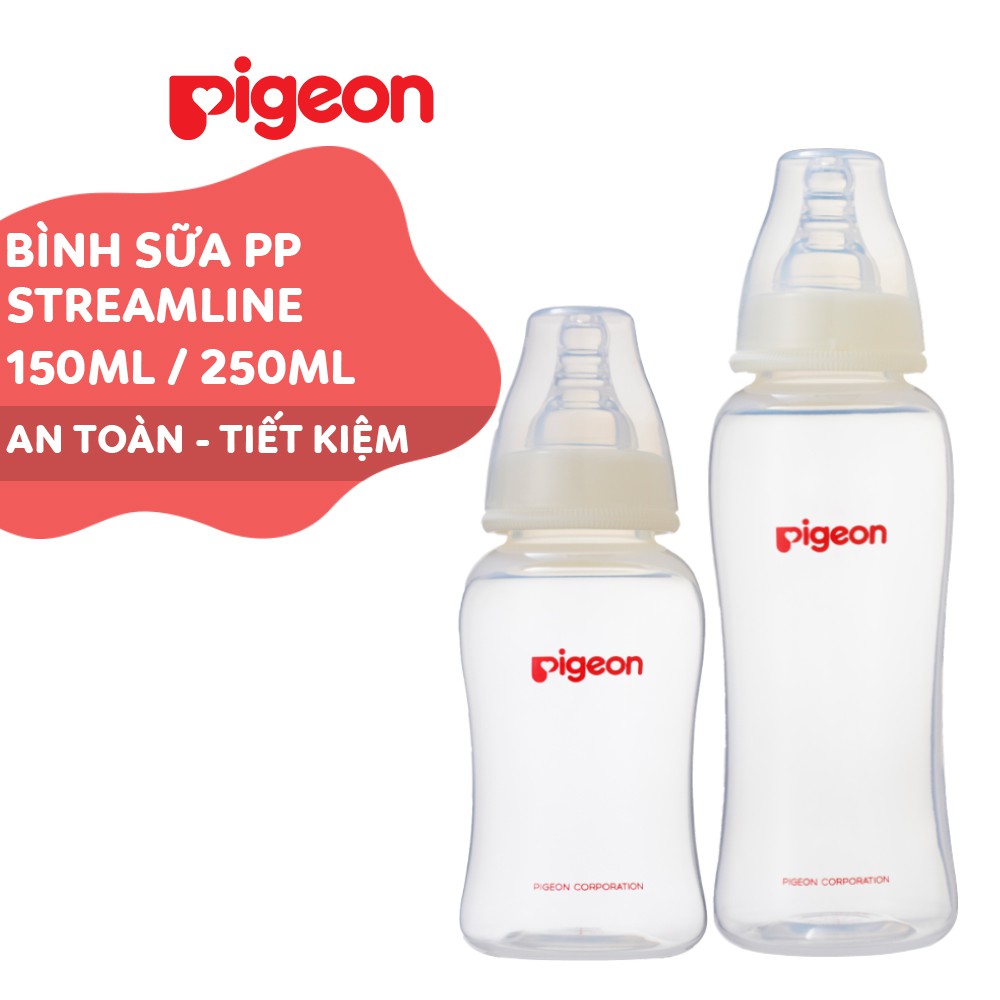 Bình sữa Pigeon PP Streamline 150ml / 250ml cổ hẹp (NEW)