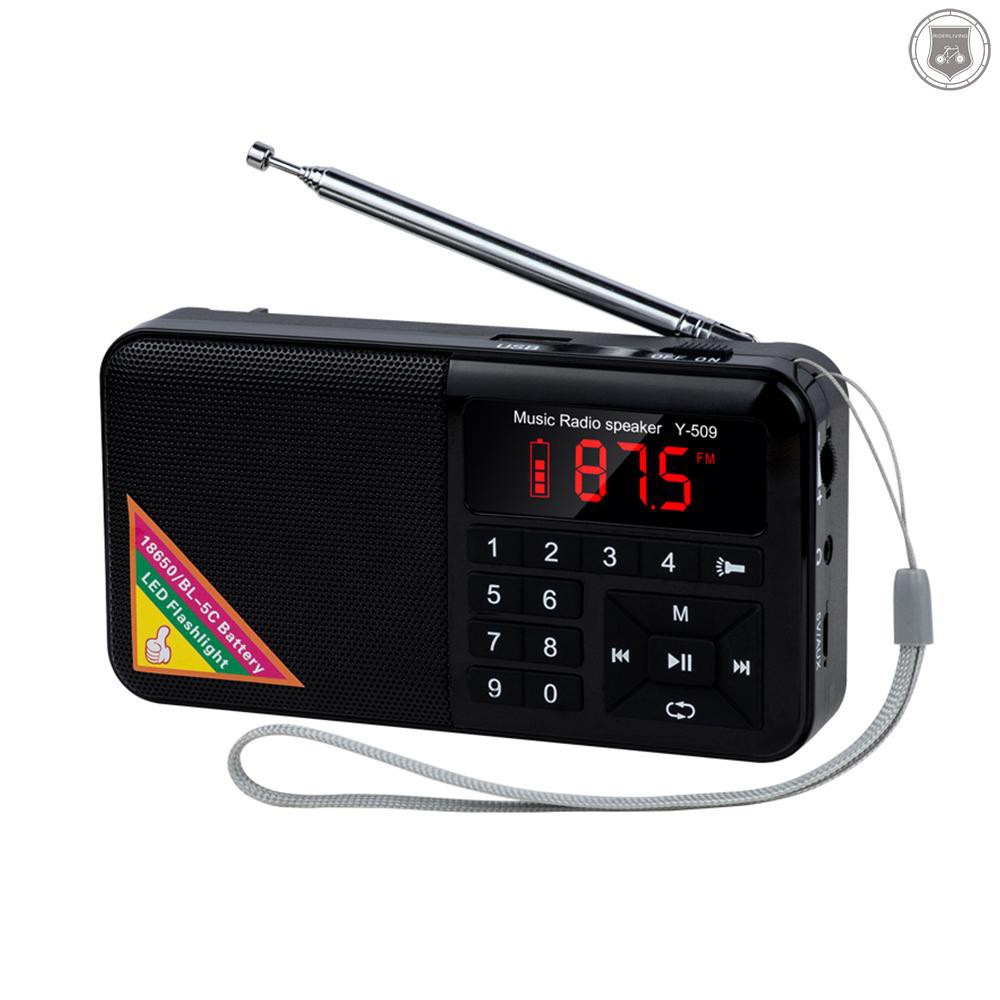 ☞[ready stock]Y-509 Portable FM Radio Mini Digital Raido Speaker with LED Flashlight Screen Display MP3 Music Player