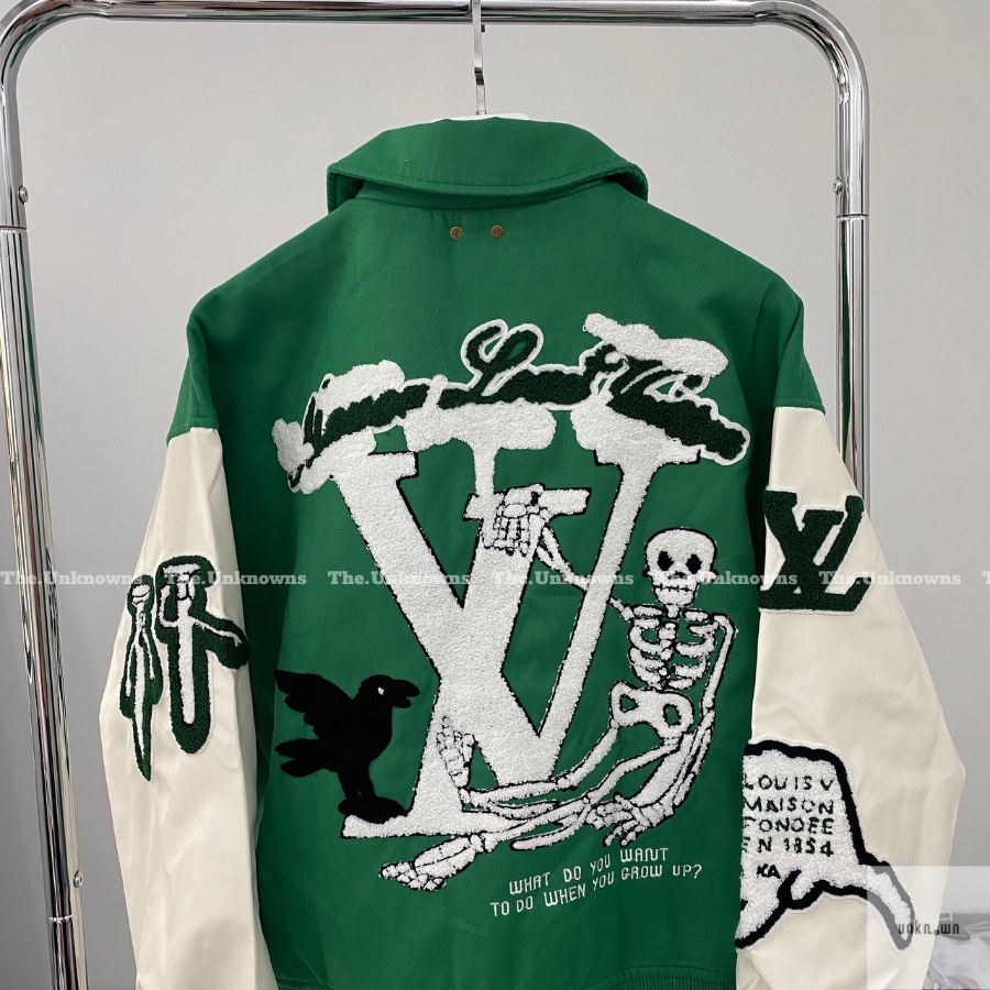 👑 [High Quality]👑-Áo Khoác Luonvuituoi Varsity Leather Jacket Green,Áo Bomber cao cấp full túi tag