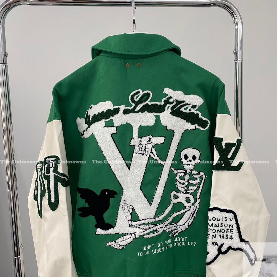 👑 👑-Áo Khoác Luonvuituoi Varsity Leather Jacket Green,Áo Bomber cao cấp full túi tag