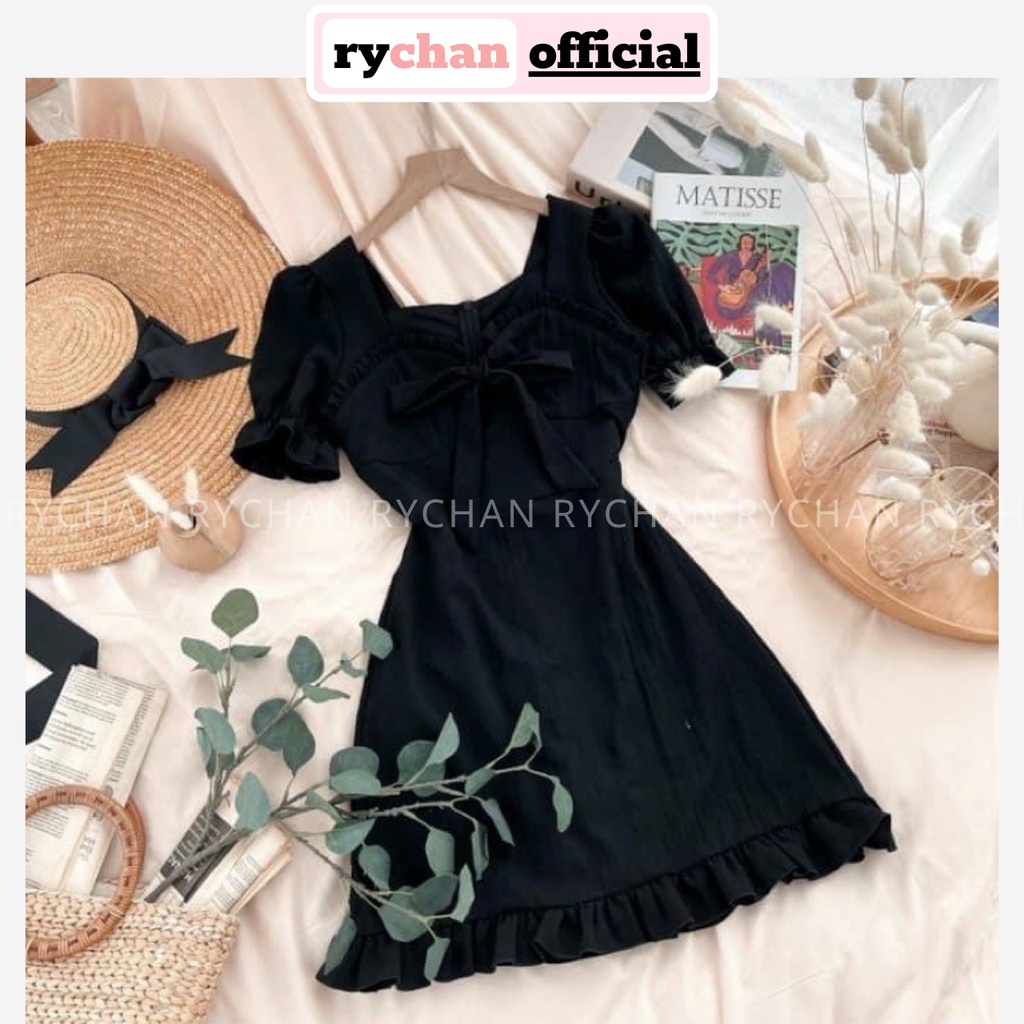 Đầm Nữ Dự Tiệc Cưới Dáng Ngắn Viền Bèo Nơ Cổ Tay Ngắn Tôn Dáng Sang Chảnh 2 Màu Trắng Đen [ẢNH THẬT CUỐI] - DX9705