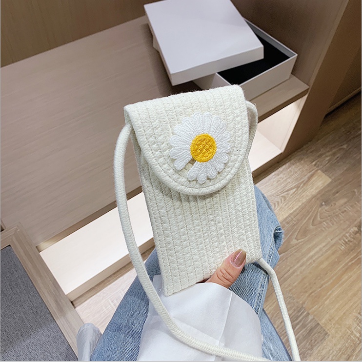 Túi Đeo Chéo Vai Bằng Cotton Dệt Kim Họa Tiết Hoa Cúc Nhỏ Phong Cách Vintage Thời Trang Cho Nữ