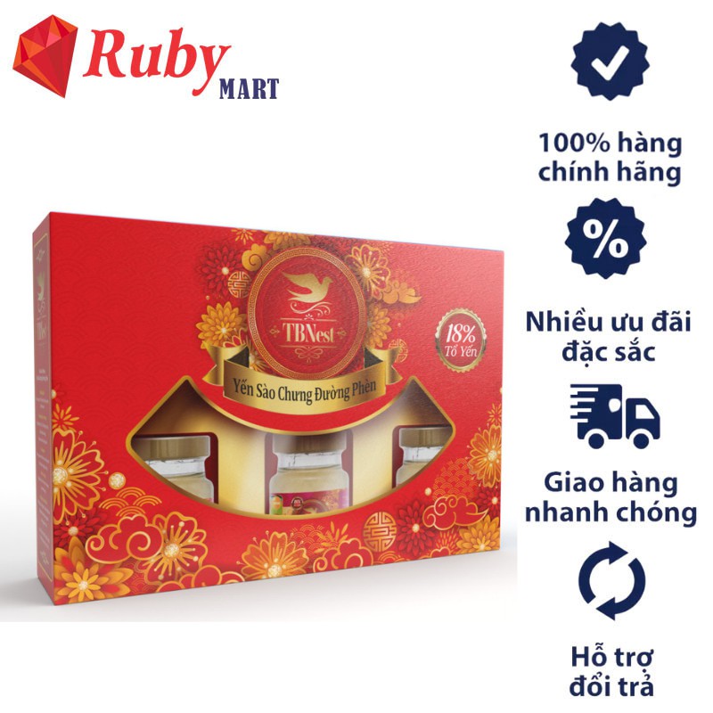 Nước Yến Sào TBNest Chưng Hồng Sâm - Đường Phèn - Đường Isomalt - Kidnest (Hộp 6 )