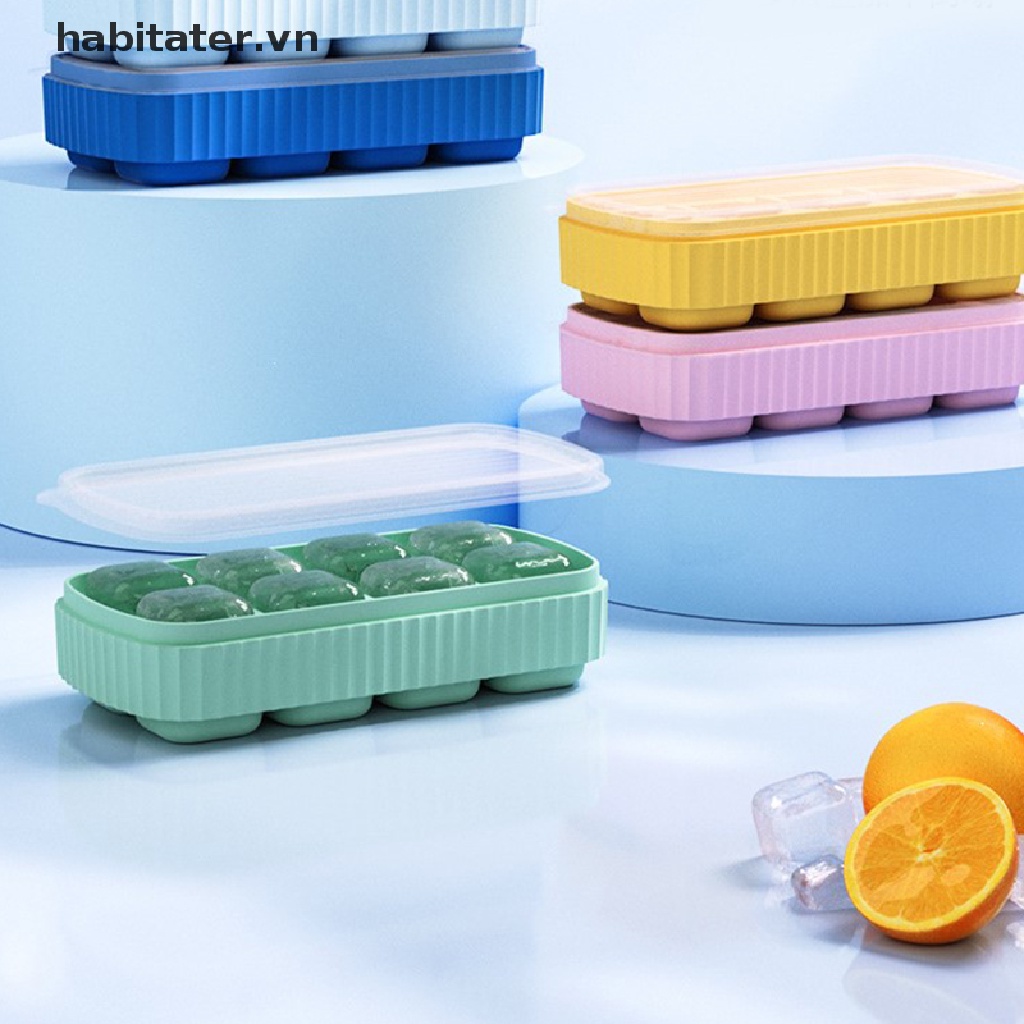 Khuôn Silicon Làm Đá 8 Ngăn Có Nắp Đậy Tiện Dụng