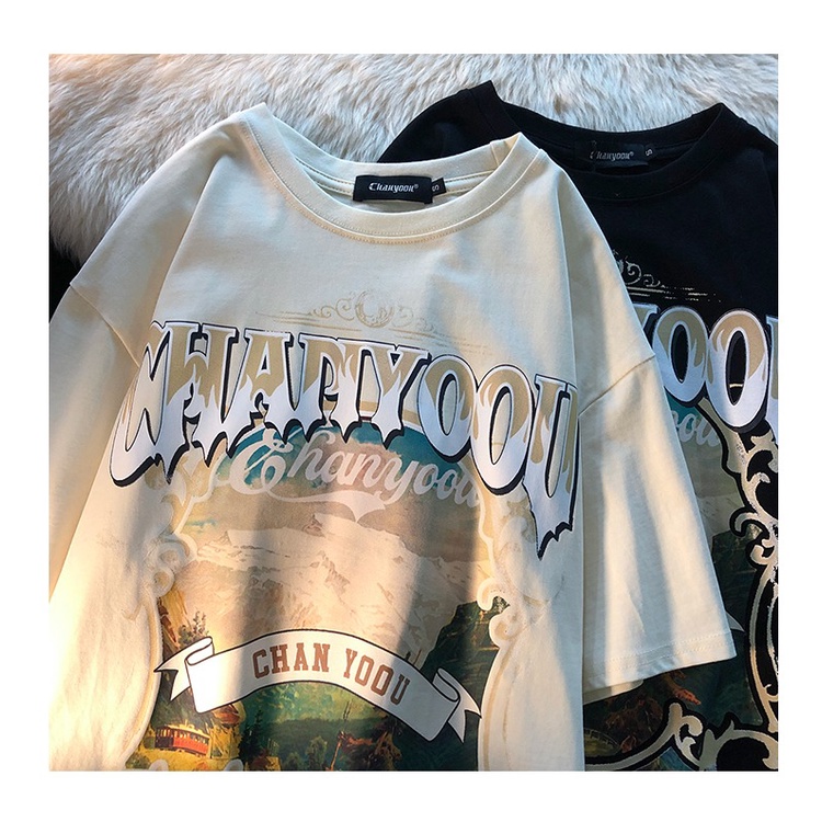 NRVP Áo Thun Mùa Hè Tay Cộc Oversize In Họa Tiết Phong Cách Hàn Quốc Cho Nam / Nữ