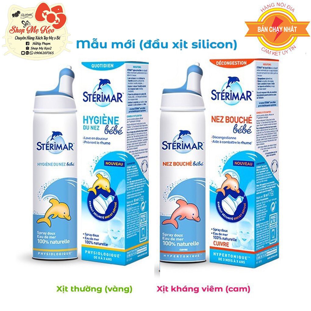 Xịt muối biển cá heo vàng và cá heo cam (100ml) Xịt muối biển vệ sinh, kháng viêm mũi cho bé 0-3 tuổi Stérimar, Pháp