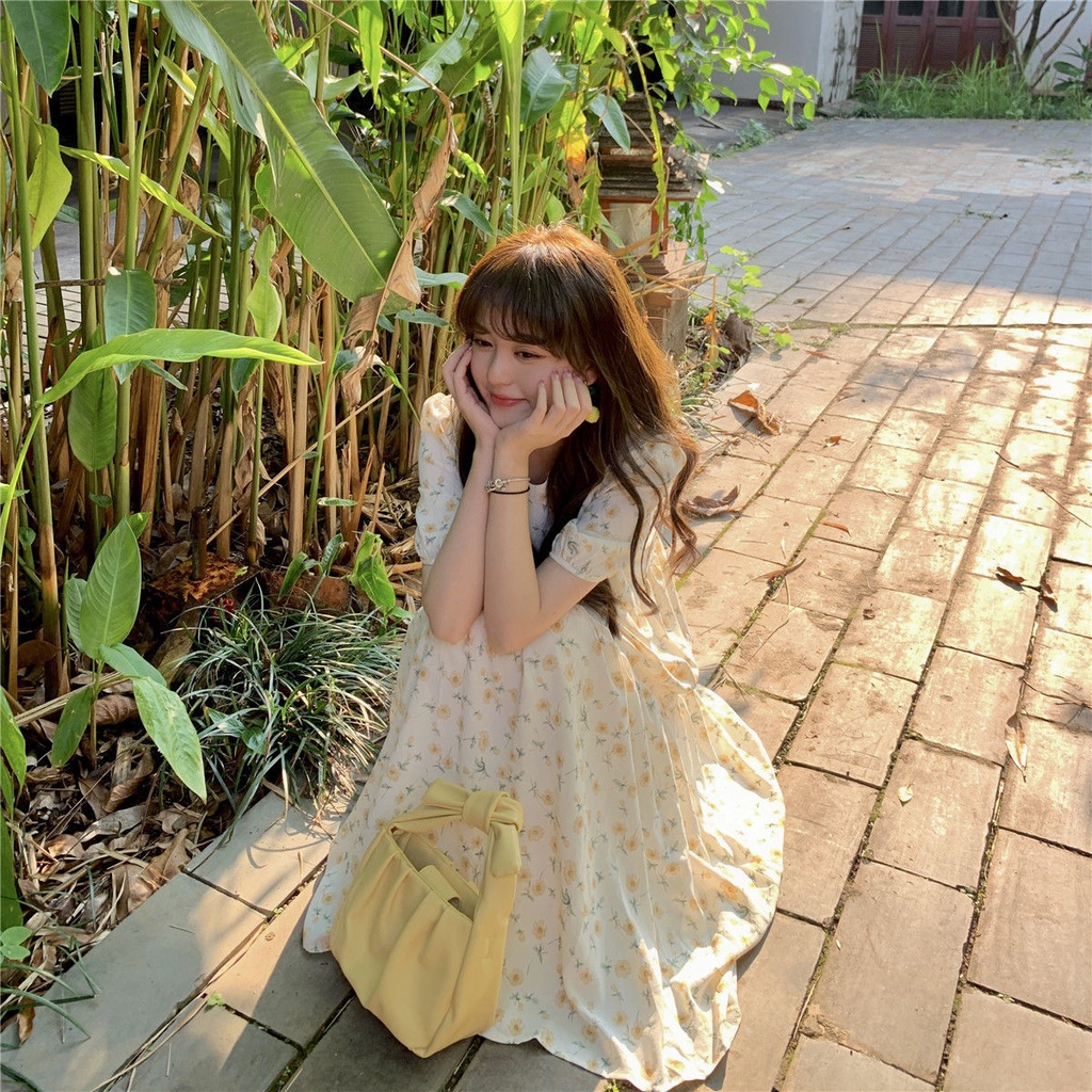 Đầm Hoa Cổ Tròn Dễ Thương Thời Trang Mùa Hè Cho Nữ