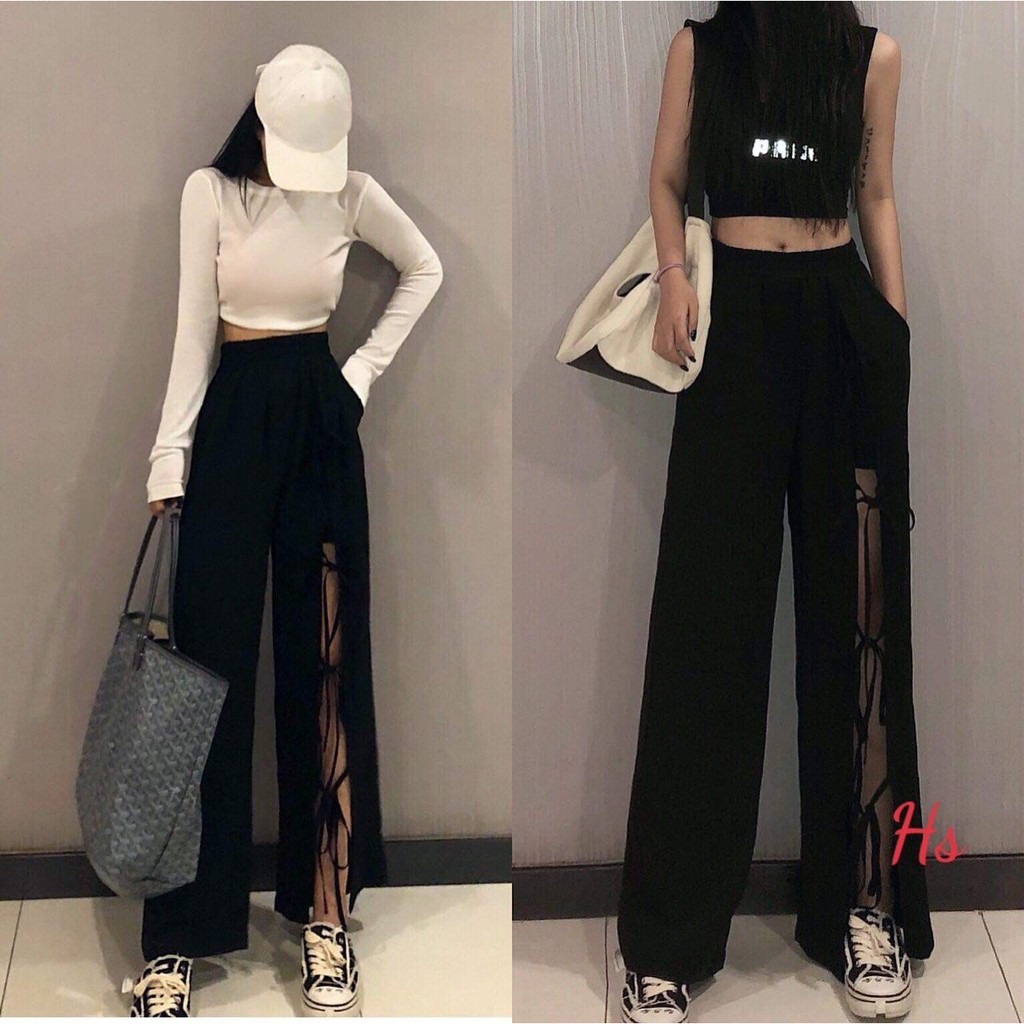 Quần Suông Xẻ, Đan Dây 1 Ống Chất Su Phong Cách Cá Tính Có Ảnh Thật Và Video M.Store