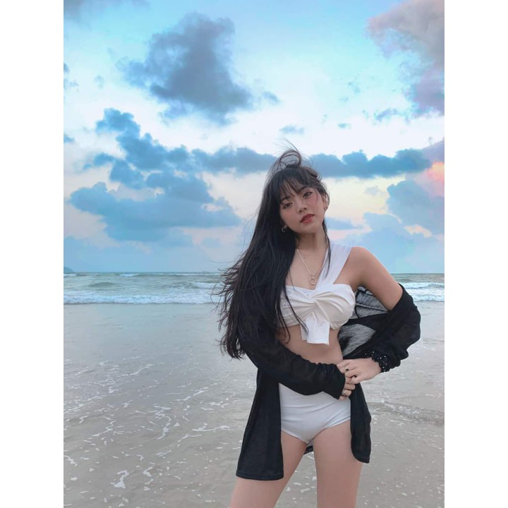 Áo choàng đi biển, áo choàng kimono tua rua dáng ngắn đen, trắng (Ảnh thật) | BigBuy360 - bigbuy360.vn