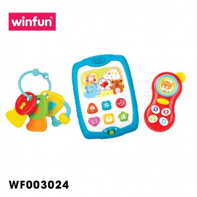 Set 3 món đồ chơi điện thoại, Vô lăng phát nhạc kèm chìa khóa gặm nướu Winfun 3025/3024