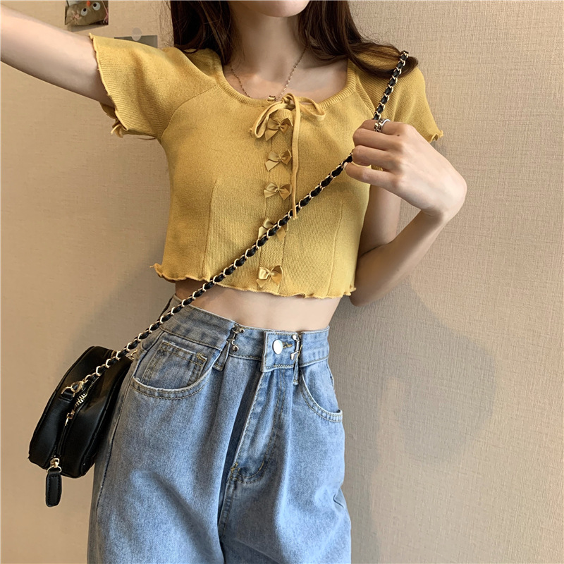 Áo croptop tay ngắn thắt dây thời trang cho nữ