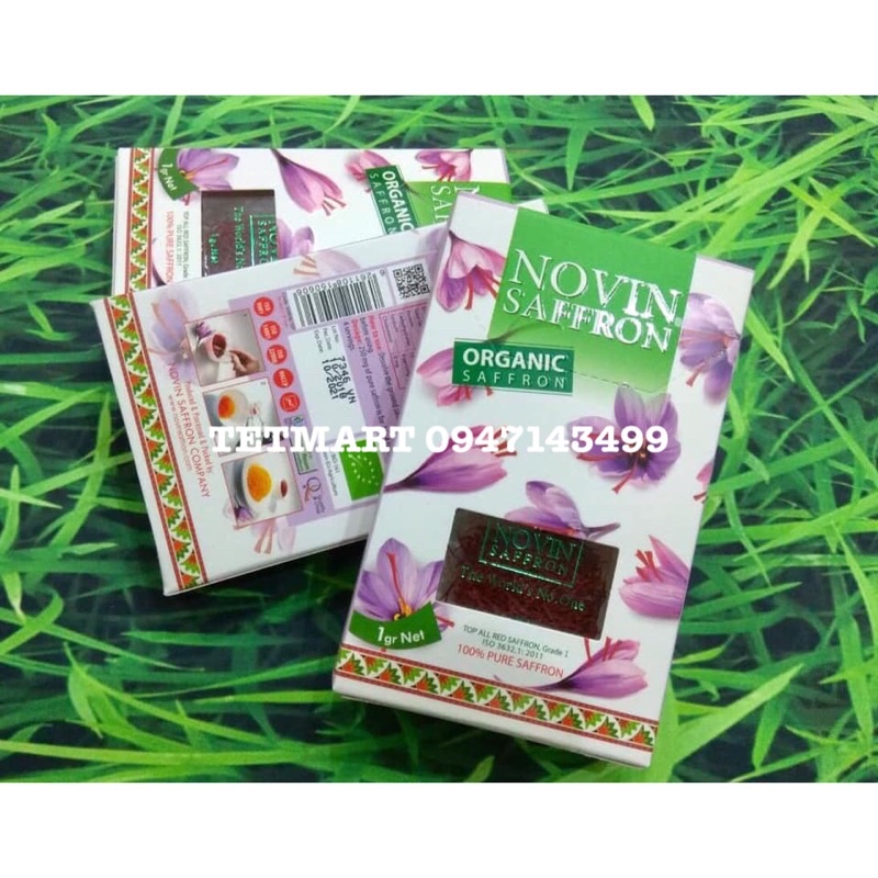 Nhuỵ hoa nghệ tây hữu cơ nhãn hiệu nổi tiếng Novin, 1gr (Organic Saffron) - Hàng chuẩn Iran 100%, Chứng nhận Châu Âu