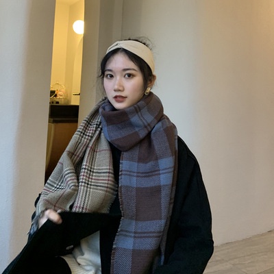 Khăn choàng cổ NZN hai mặt họa tiết kẻ sọc thời trang mùa đông cho nữ