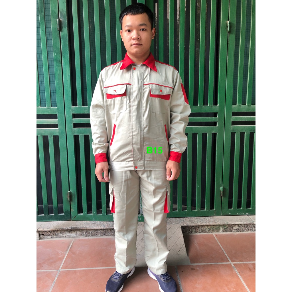 Quần Áo Lao Động Ghi Phối Đỏ