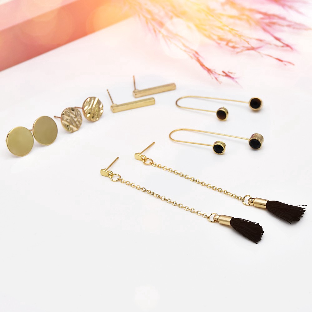 6PCS Temperament Dangle Tassel Studs Earrings Party Jewelry Accessories