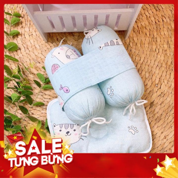 [ AN TOÀN CHO BÉ ] Bộ gối chặn bông cotton cho trẻ sơ sinh - Gối chặn sơ sinh 2 đầu em bé chống lõm đầu