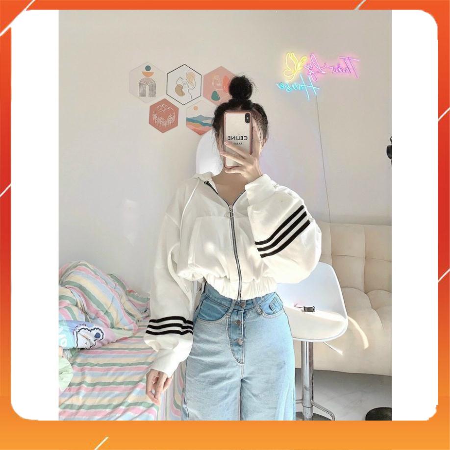 Áo khoác nữ form rộng tay cánh dơi croptop 3 sọc 💟