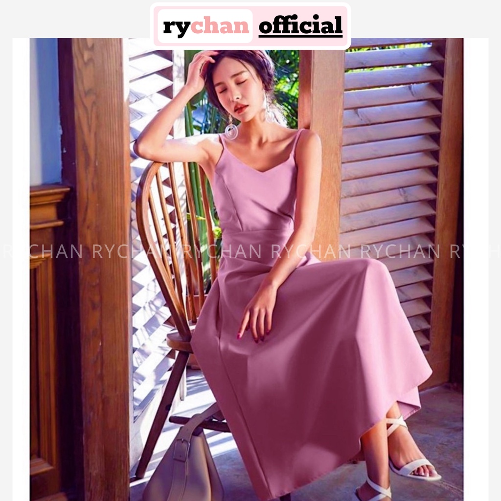 Đầm Nữ Đi Du Lịch Dáng Dài Xòe 2 Dây Nơ Sau Bo Eo Cực Tôn Dáng, Đầm Nữ Đi Biển Cực Chuộng Màu Hồng Không Sến - DX9874