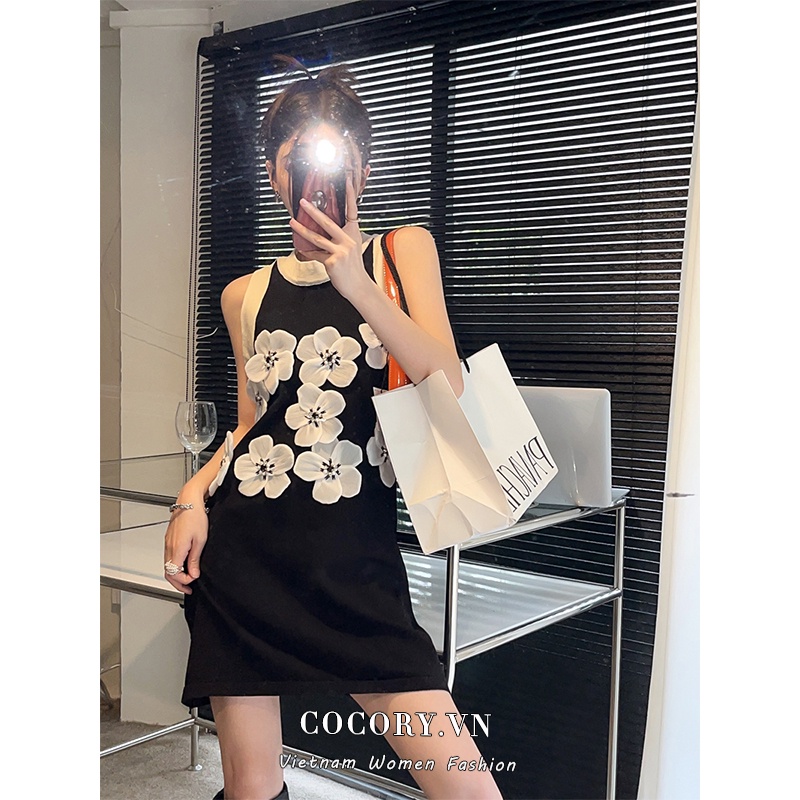 Cocory vn Đầm Sát Nách Hoạ Tiết Hoa Thiết Kế Dáng Rộng Thoải Mái
