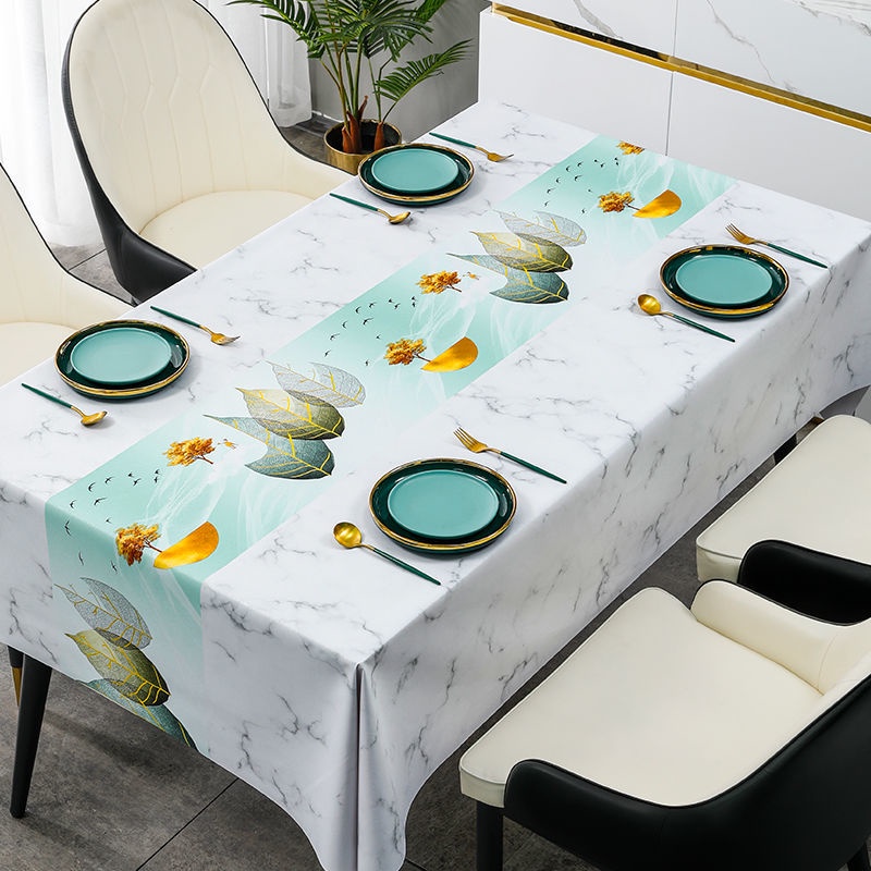 Khăn Trải Bàn Hình Chữ Nhật Chất Liệu PVC Dày Dặn Chống Thấm Nước / Dầu / Bỏng Phong Cách Bắc Âu Cao Cấp