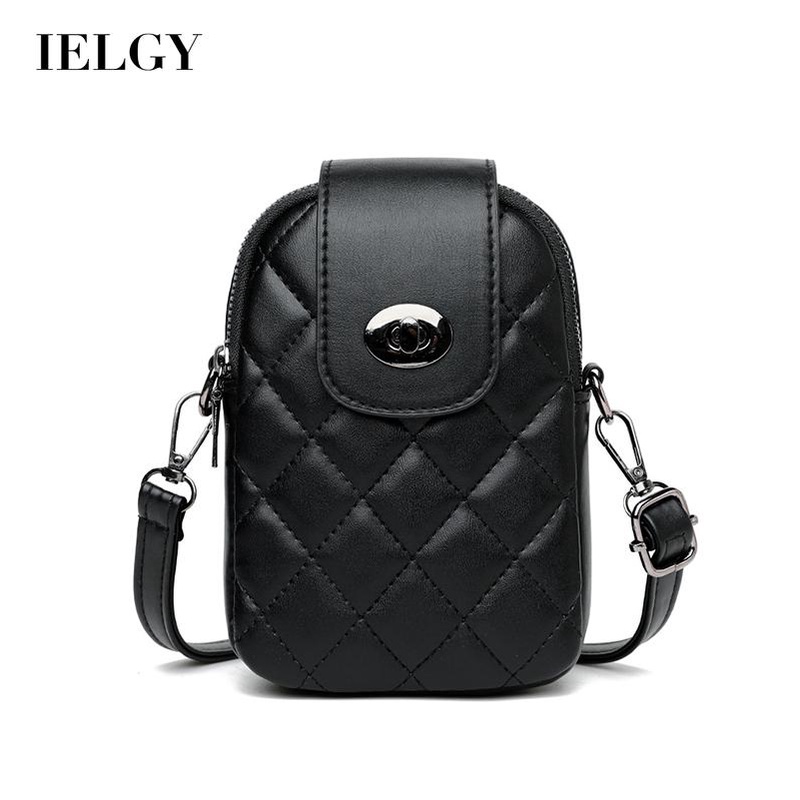 Túi đựng điện thoại IELGY màu đen với họa tiết hình thoi thời trang cho nữ