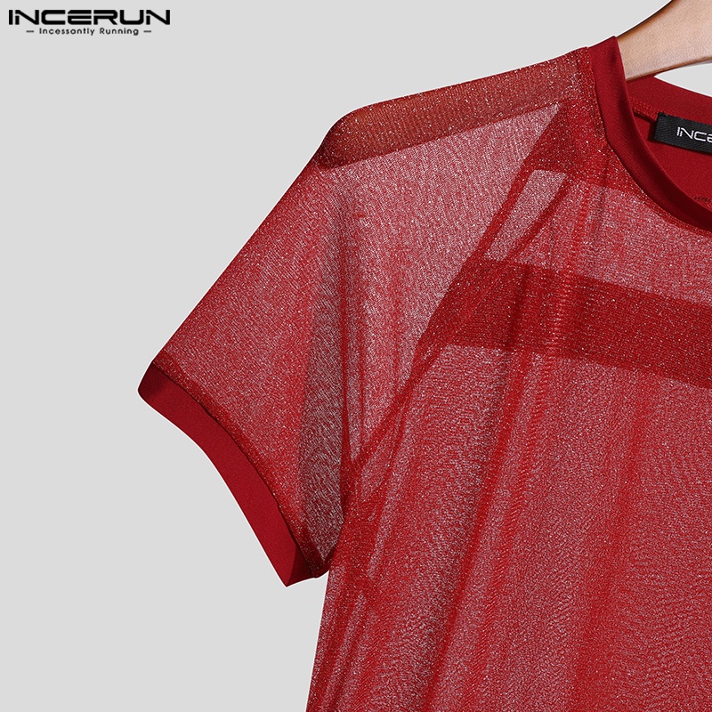Áo thun Incerun thể thao tay ngắn phối lưới thoáng khí thời trang mùa hè cho nam