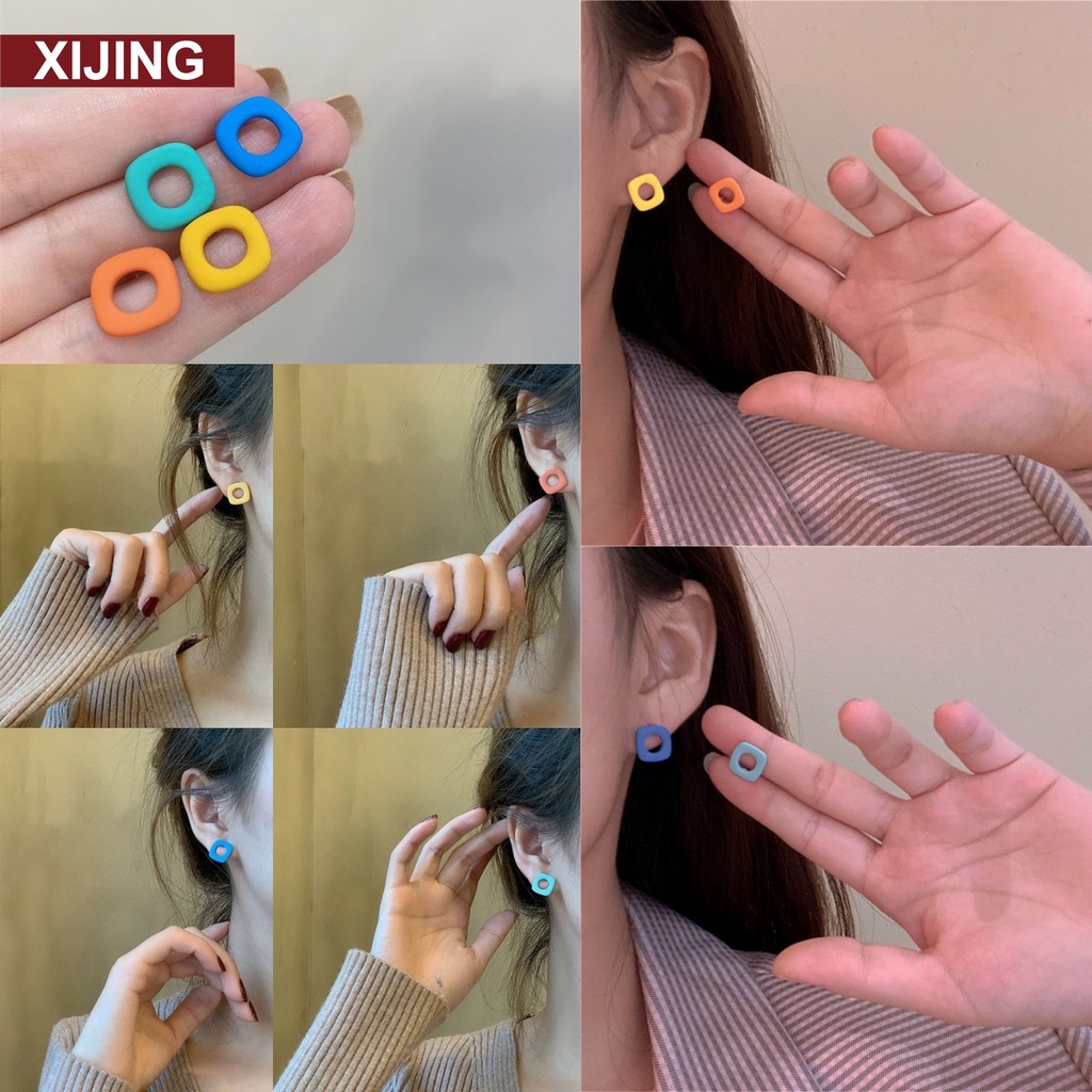 【COD】Khuyên tai hình vuông họa tiết hình học tương phản thời trang cho nữ