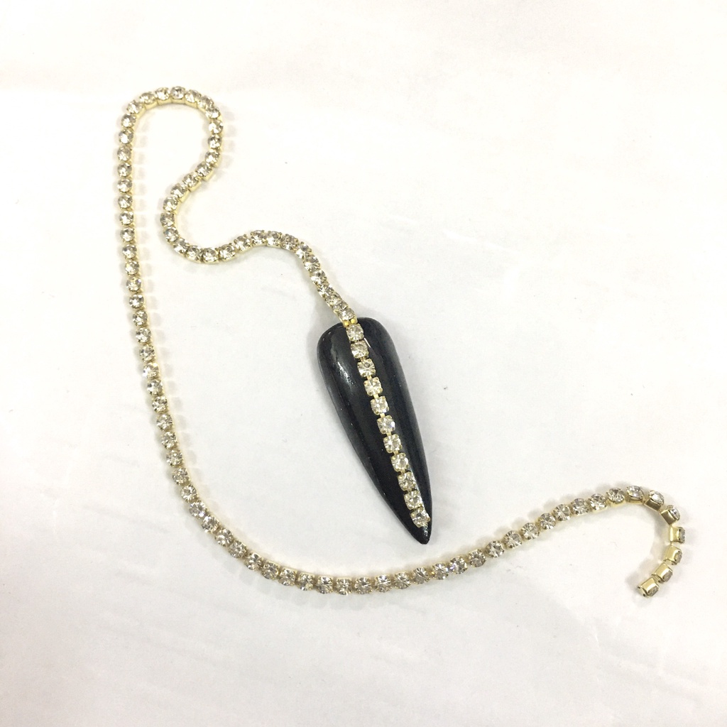 Phụ kiện dây xích kim loại đính đá 3D long lanh sang trọng trang trí móng nghệ thuật