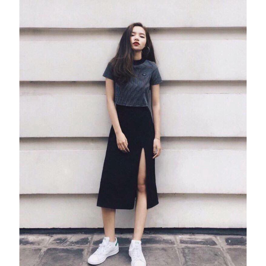 Chân Váy Midi Skirt Xẻ Tà