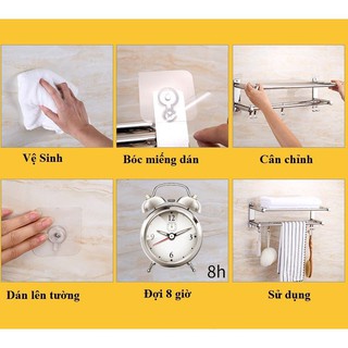 Giá Treo Khăn Nhà Tắm 2 Tầng, Kệ Nhà Tắm INOX 304 Dán Tường Không Cần Khoan Đục