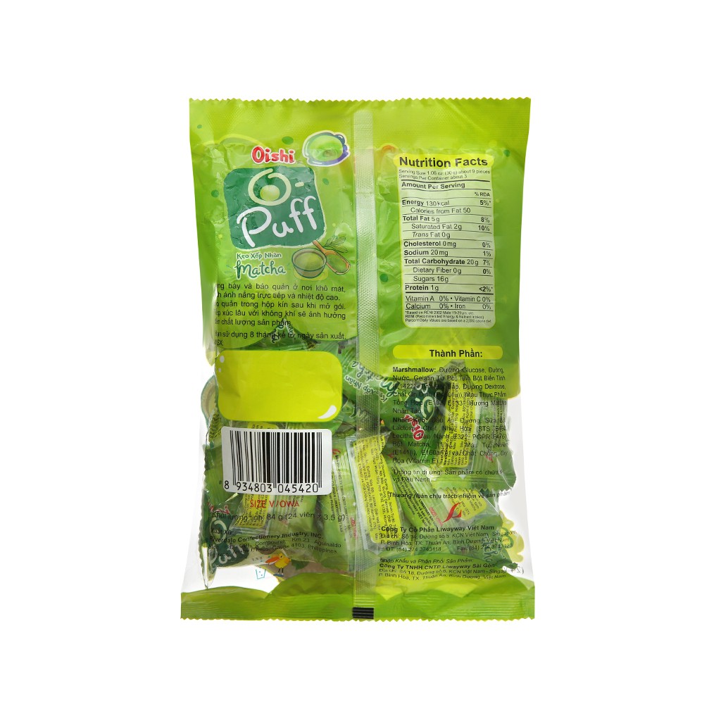 Kẹo xốp nhân socola nhân xoài nhân matcha Oishi Puff gói 84g