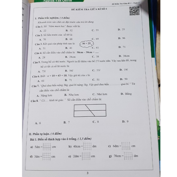 Sách - Đề kiểm tra Toán lớp 2 ( học kì 1)