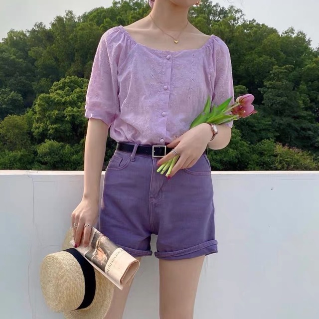 Áo thô ngắn tay cổ thuyền hoạ tiết hoa thêu Ulzzang style  Hàng Quảng Châu