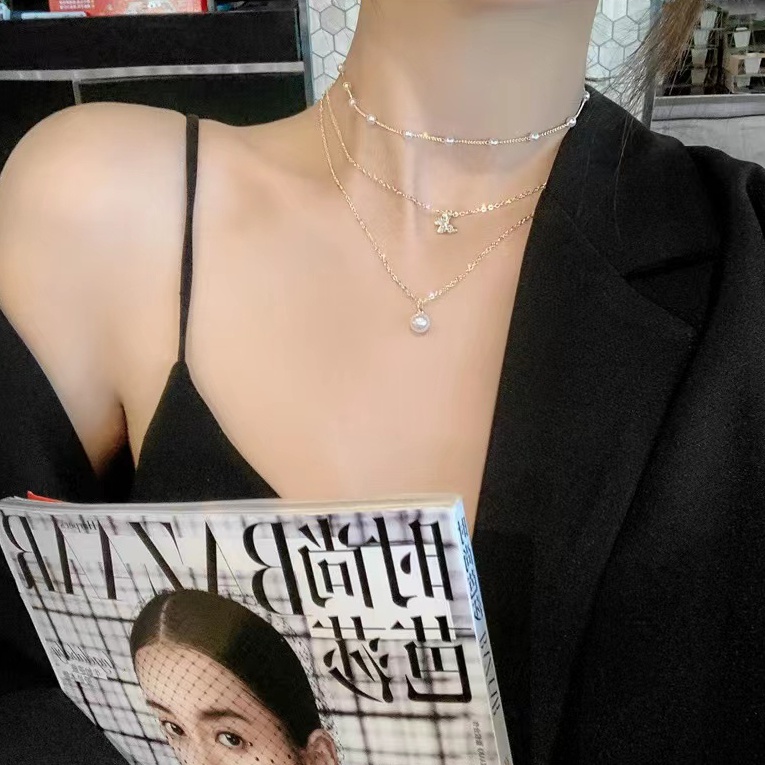 Dây Chuyền Nhiều Lớp Mặt Hình Bướm Đính Ngọc Trai Thời Trang