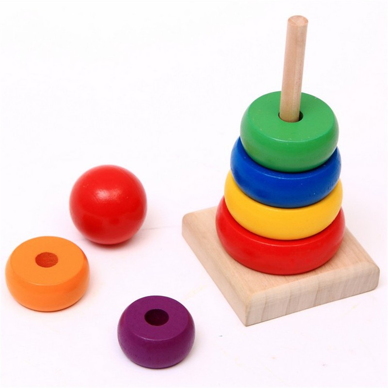 Tháp màu cầu vồng gỗ mini giúp bé nhận biết màu sắc, kích cỡ
