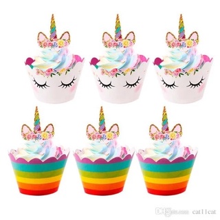 Ly và Tem cắm bánh Cupcake Unicorn màu cầu vồng upkp34