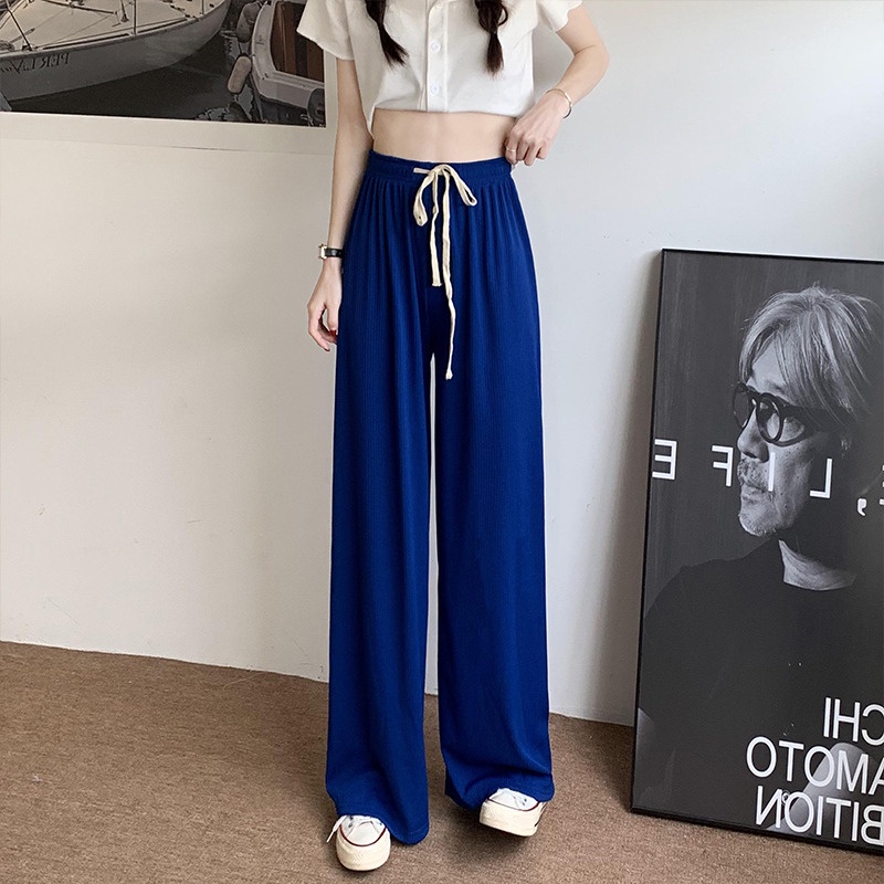 SUXI Quần ống rộng Lưng Cao Co Giãn Màu Sắc Đơn Giản Thời Trang Xuân Hè Cho Nữ