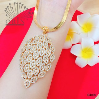 Dây chuyền nữ dạng mì dẹp mặt hình lá cách điệu đính đá cao cao cấp Orin D4060