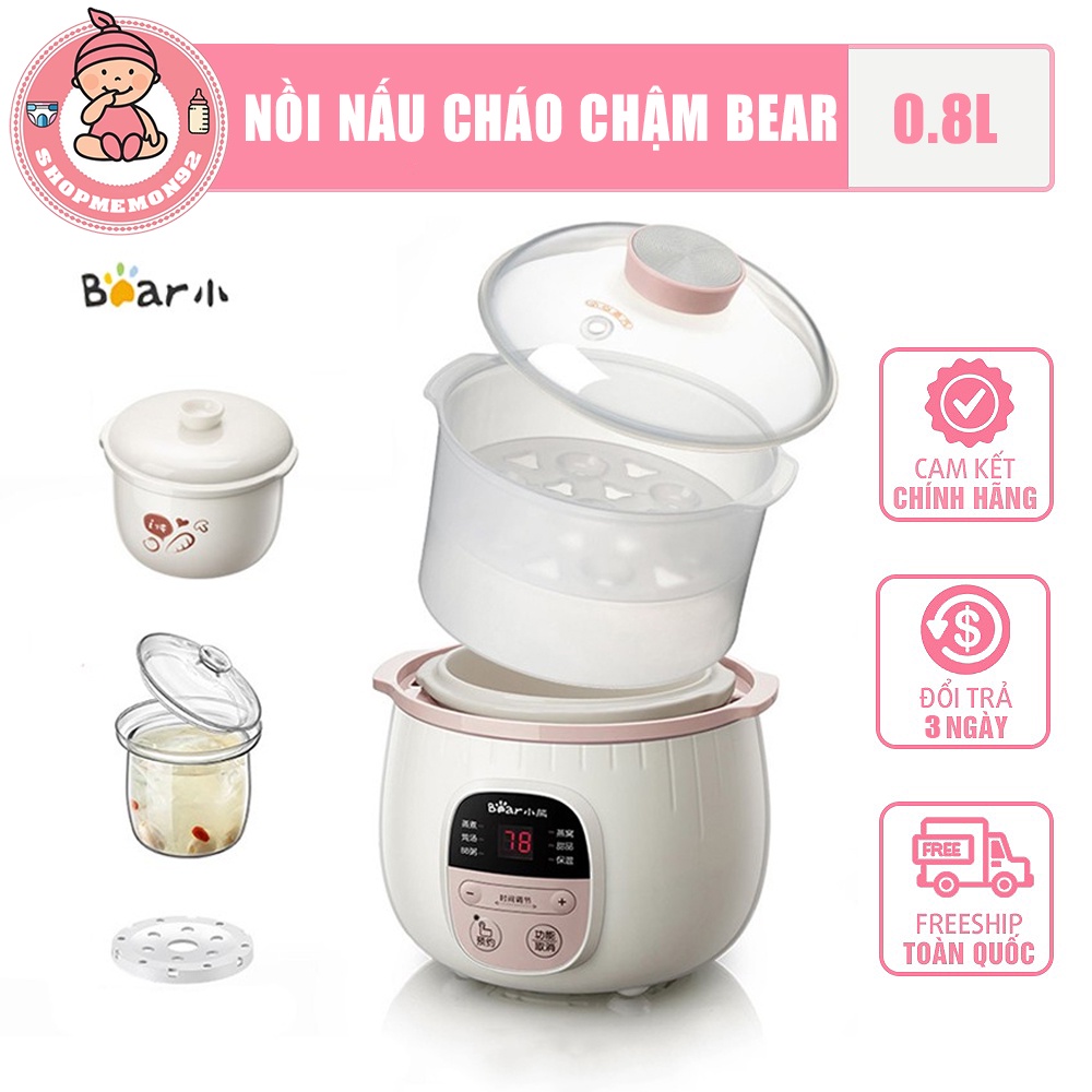 Nồi Nấu Chậm 0,8L và 1,6L Bear Chính Hãng, Nấu Cháo, Hầm, Hấp, Chưng Yến Bản Quốc Te 18 Tháng