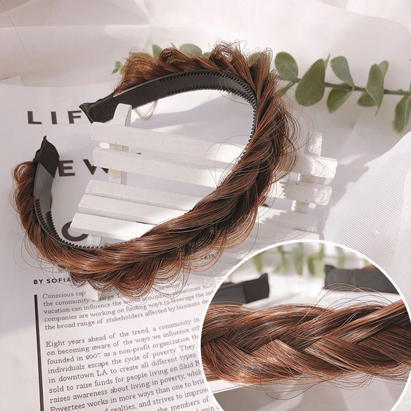 Băng đô tóc giả bện xoắn thời trang Hàn Quốc cho bé gái chống trượt