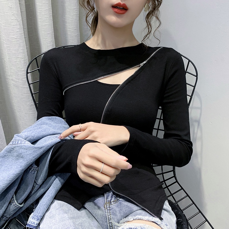Áo thun dài tay nữ Có Khoá Kéo Kiểu Dáng