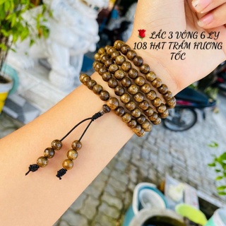 Vòng tay trầm hương tốc quấn ba vòng 6 ly 108 hạt mix hoa sen