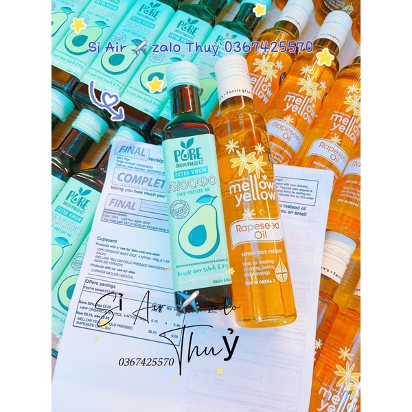 ( Hàng đủ bill) Dầu bơ ép lạnh Pore South Pressco Avocado / Dầu ăn hạt cải Mellow Yellow bổ sung omega 3 của Anh 250ml