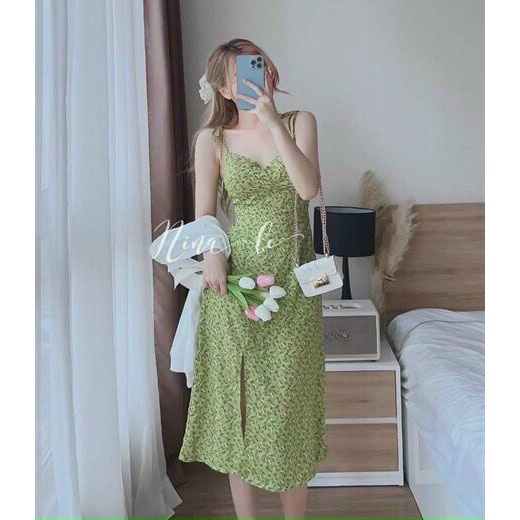 [HCM] Đầm xòe họa tiết Xẻ Tà Phối Áo Khoác Gân Tâm Thời Trang Nữ Sam Closet Free Size 40-55kg