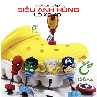 Nút cài dép Sticker Jibbitz Charm LÒ XO 4D Siêu Anh Hùng cho sục bít đầu Crocs Duet Crocband Baya Bayaband