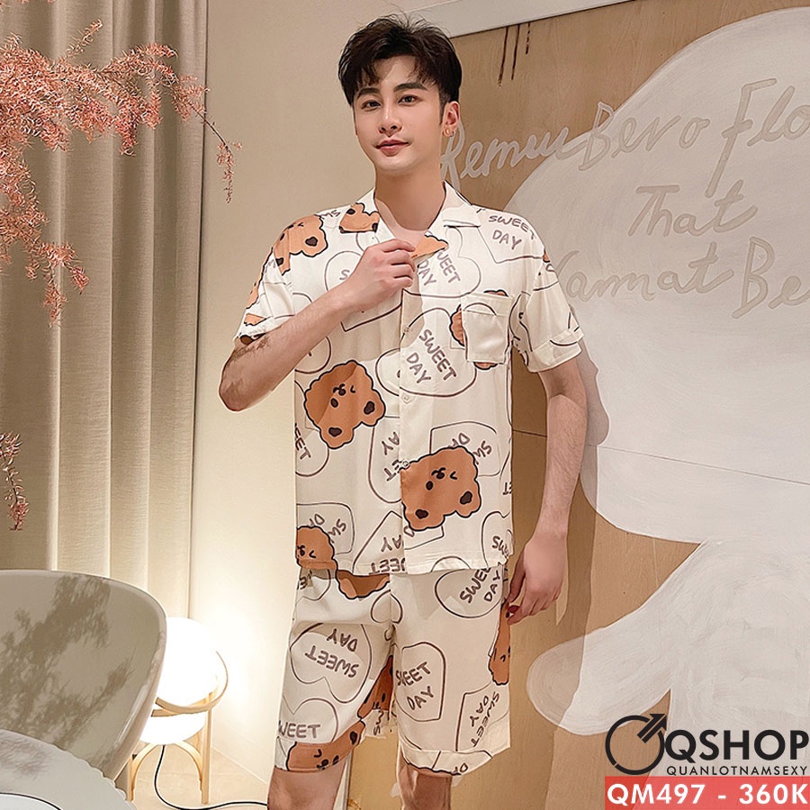 Bộ đồ pijama nam quần ngắn tay ngắn lụa mềm mịn QSHOP QM495