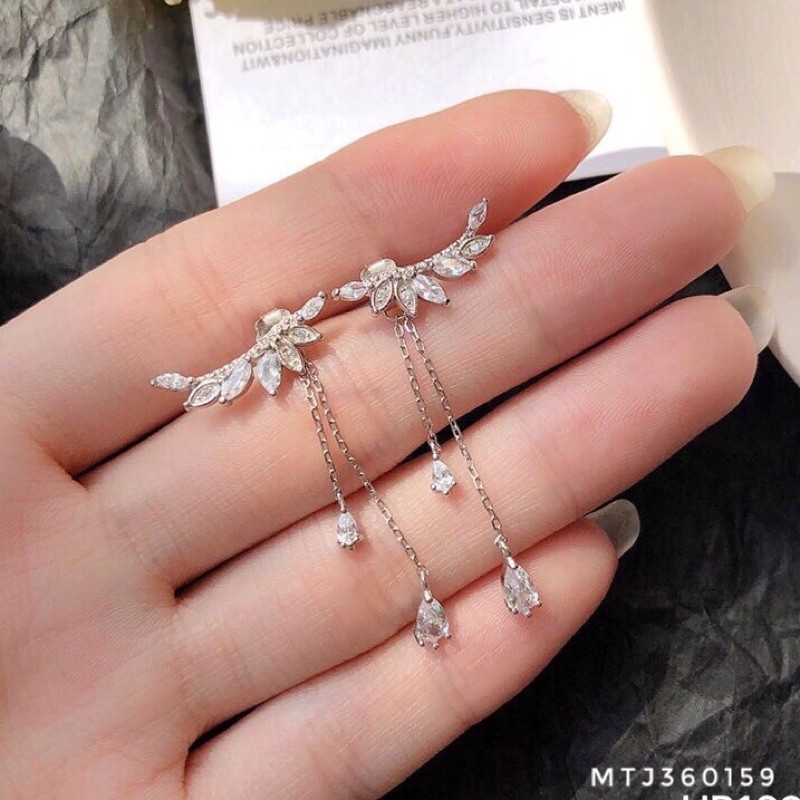 Bông tai bạc 925 lá nguyệt quế dáng dài xi kim cao cấp-Minh Tâm Jewelry
