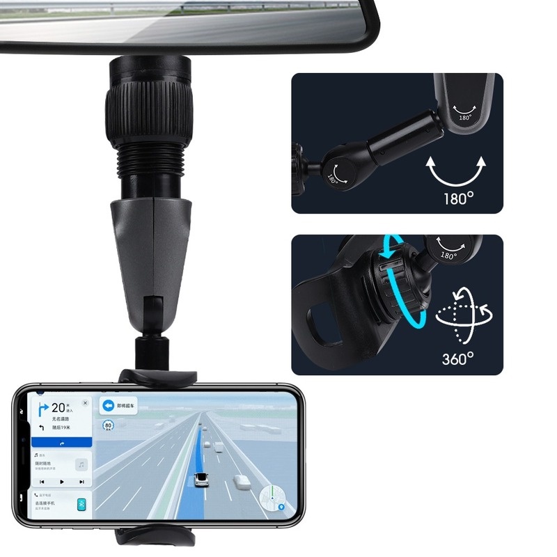 Giá Đỡ Điện Thoại Gắn Gương Chiếu Hậu Xe Hơi Bằng ABS Xoay Được Chỉnh Được Định Vị GPS Tiện Dụng