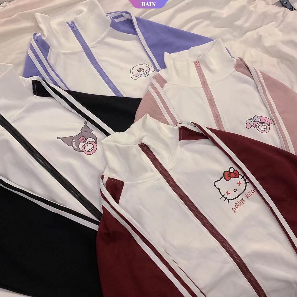 Áo Khoác Bóng Chày Hoạt Hình Sanrio Hello Kitty Kuromi Có Dây Kéo Dáng Rộng Phong Cách Ngọt Ngào Thời Trang Xuân Thu [RAIN]